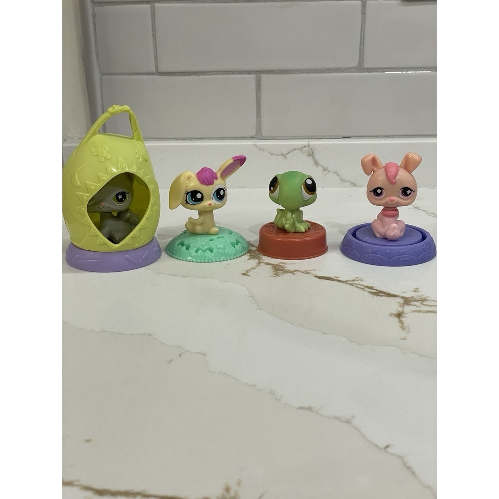 Littlest Pet Shop LPS McDonald's Lot of 4‎ Grey Cat Pink Dog Bunny Salamander
